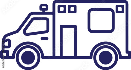 A blue line drawing of an ambulance vehicle Vector, illustration