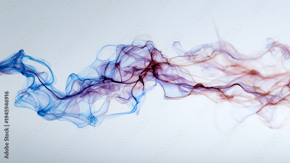 Obraz premium Smoke waves in blue and red colors on a gray background