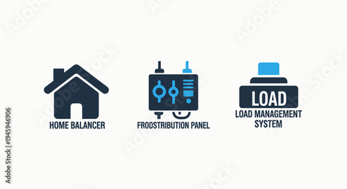 Smart home energy and load management: power distribution and efficiency balancing system icons