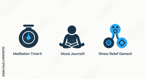 Mental wellness mindfulness and stress relief app icons