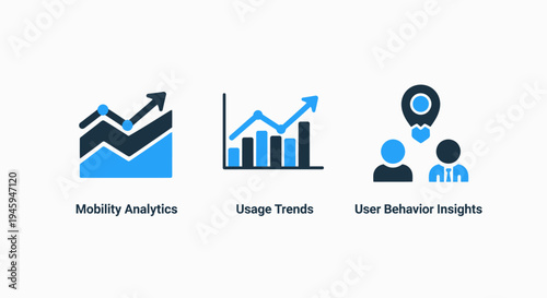 Business mobility analytics and user behavior trends insight icons