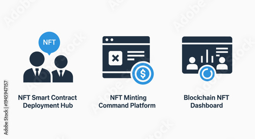 Nft blockchain technology smart contract digital asset platform icons