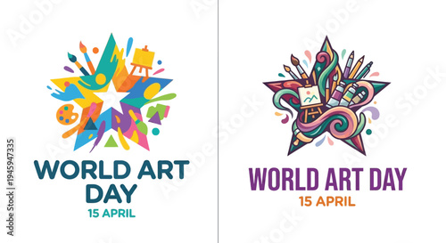 Colorful graphic designs celebrating world art day on april 15th