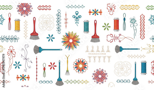 Colorful Embroidery and Fabric Craft Vector Pattern for Textile and Sewing Designs