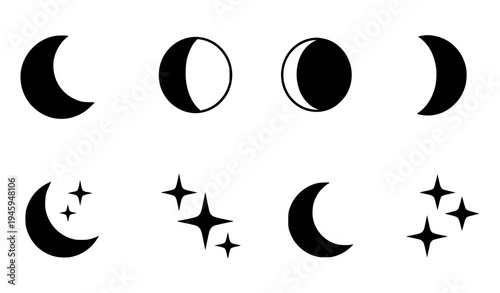 Minimal Moon and Star Vector Icons for Night Sky and Astronomy Design