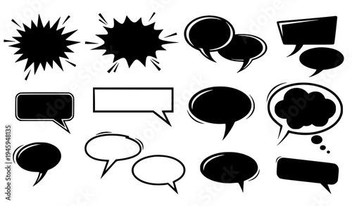 Comic Burst, Speech Bubble, and Text Box Silhouette Vector Set for Pop Art and Storytelling