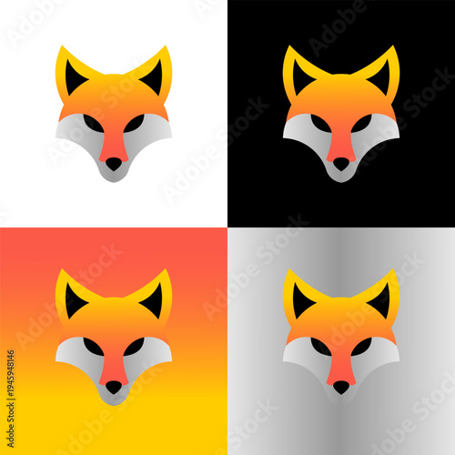 Modern Fox Head Logo Set with Multiple Color Backgrounds