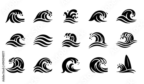 Minimal Ocean and Sea Wave Vector Icons for Surf, Nautical, and Marine Designs