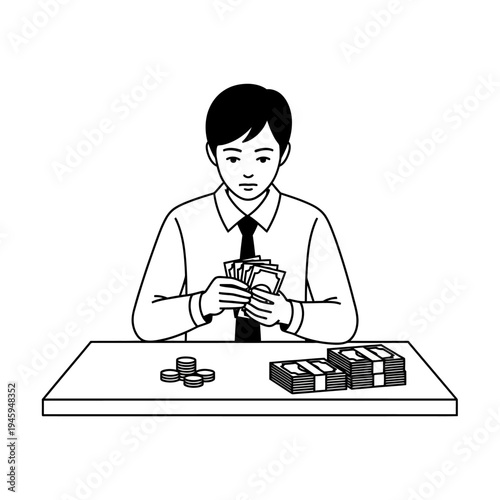 Man counting money on table.