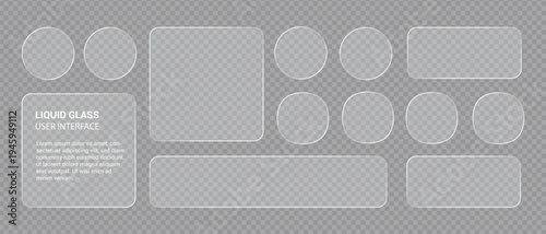 Liquid Glass UI Elements Set, Transparent Background, Buttons, Frames, Menus, Text Boxes, Search Bars, for Modern Web and Mobile App Interface Design