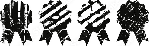 Vintage grunge award ribbons set retro distressed quality seal badges for certificates or prizes