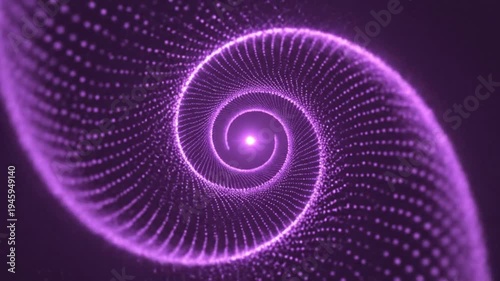 A purple spiral graphic with neon-like lines and dots swirling outward on a dark background, often used for technology or futuristic concepts
