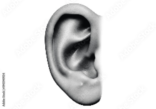 Monochrome ear outline in halftone texture pattern