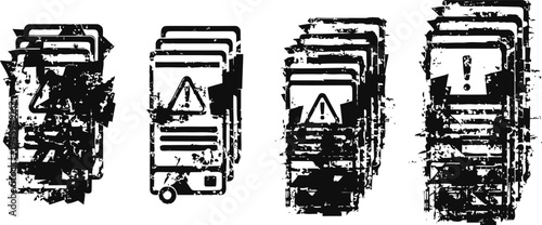 digital warning icons with exclamation marks on screens symbolizing alerts and notifications