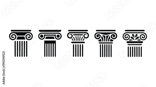 Set of ancient greek ionic column capitals vector flat icons on white background