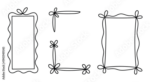 Ribbon Banner Vector Illustration with Bows and Flowers