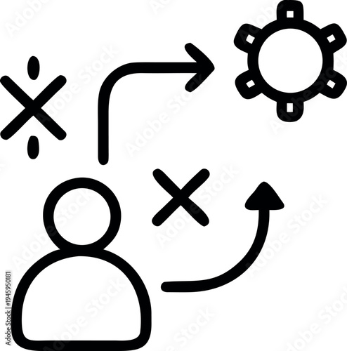 A flowchart with an x marked through a person indicating disengagement from a gear