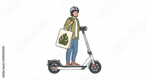 Eco-friendly urban commuting with electric scooter and reusable bag