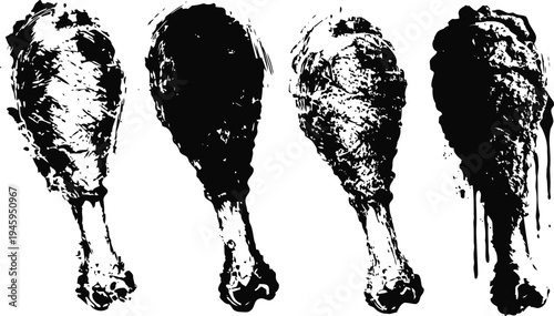 Grilled chicken drumsticks silhouette set barbecue poultry food illustration black and white design