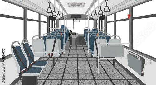 Interior of a modern public transportation bus with empty seats