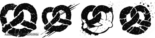 four hand drawn pretzels with textured brush strokes in black and white