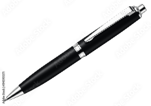 Sleek black metallic ballpoint pen with silver accents