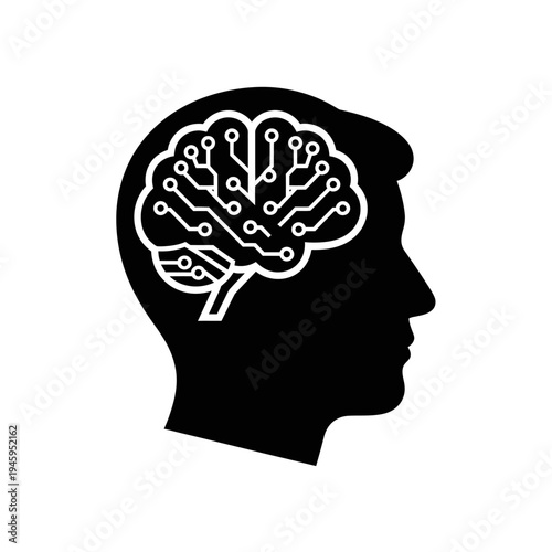 Circuit Brain Inside Human Head Silhouette.