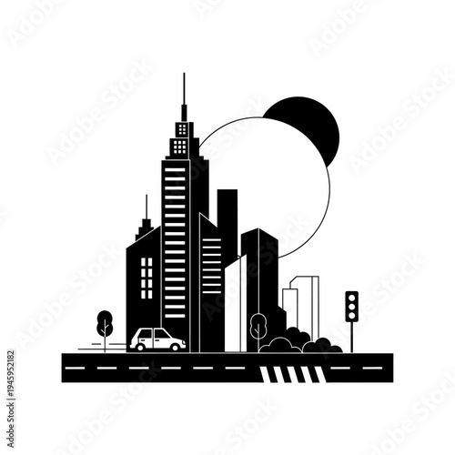 City Skyline with Tall Buildings.