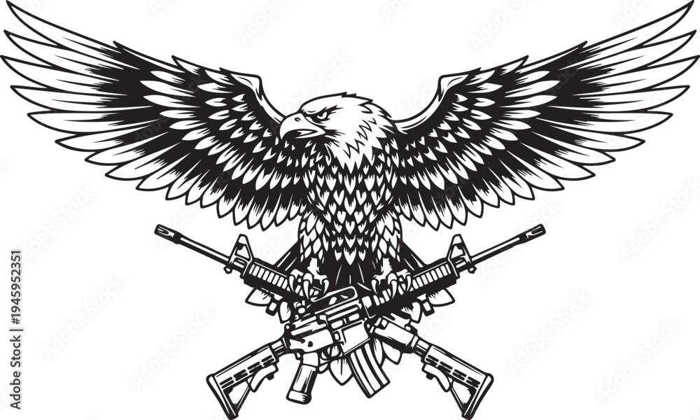 Fototapeta premium American Eagle With Flag and Rifle Vector Art