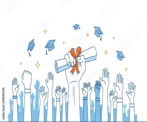 Graduation celebration with diploma and mortarboards