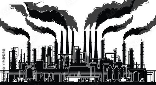 Industrial factory skyline with smokestacks emitting pollution and environmental concept vector