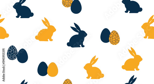Playful bunnies and patterned Easter eggs create a delightful seamless vector illustration for spring celebrations.