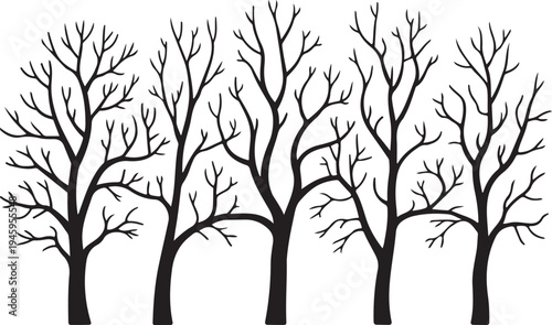 Forest row of bare winter trees silhouettes vector illustration graphic
