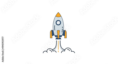 Retro Rocket Ship Launching with Smoke and Flames, Space Exploration