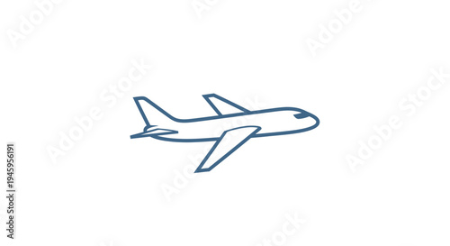 Simple airplane outline illustration on a white background, vector art, travel concept