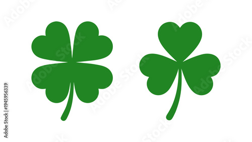 St Patricks Day clover collection with three and four leaf shamrock icons isolated on transparent background. Symbols for luck, nature, and cultural holiday designs. Clover leaf vector illustration. 