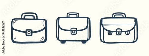 Minimalist hand drawn doodle illustration of three business briefcase icons representing career and work