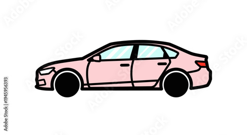 Pink Sedan Car Illustration, Side View, Modern Design, Clean Lines, Isolated on White