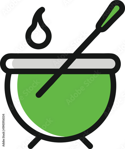Cauldron Brewing Potion Magic Witchcraft Recipe Herbalism Green Vector Illustration