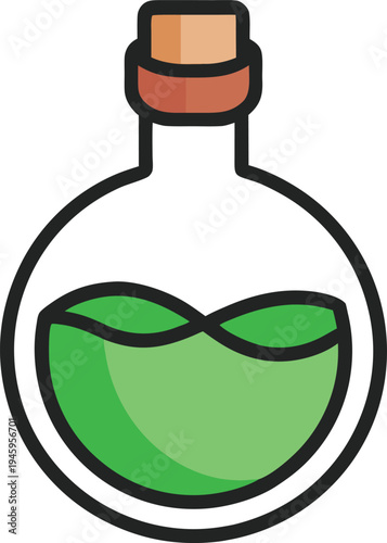 Potion Bottle Illustration, Magical Elixir, Green Liquid, Fantasy Design, Alchemy Concept