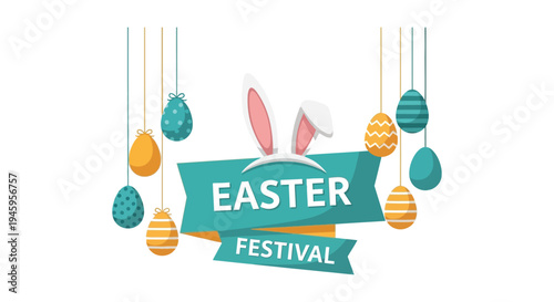 Festive vector graphic illustration announcing the celebration of the annual joyful Easter festival season