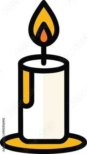 Glowing Candle Flame Icon Isolated On White, Decorative Lighting Element And Warm Ambiance