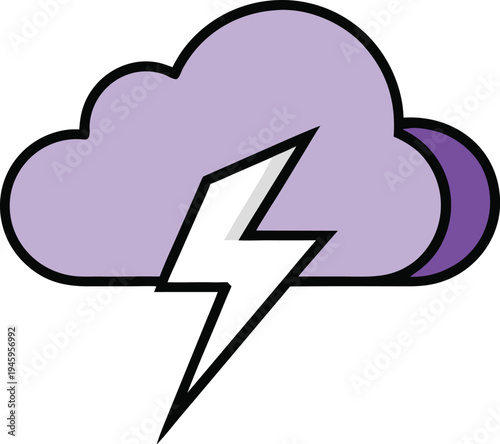 Storm Cloud With Lightning Bolt Illustration, Weather Phenomenon Graphic Design Element