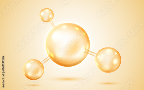 Golden molecular structure with shiny spheres, ideal for science and beauty.
