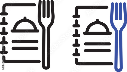 Menu Icon: A minimalist icon presents a culinary scene, with a stylized plate beneath a cloche alongside a poised fork, suggesting an elegant dining experience.