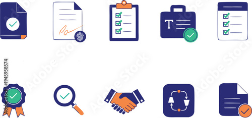 Legal Services and Business Agreement Line Icons Set – Court Building, Judge Gavel, Contract Documents, Security Shield, Handshake Briefcase