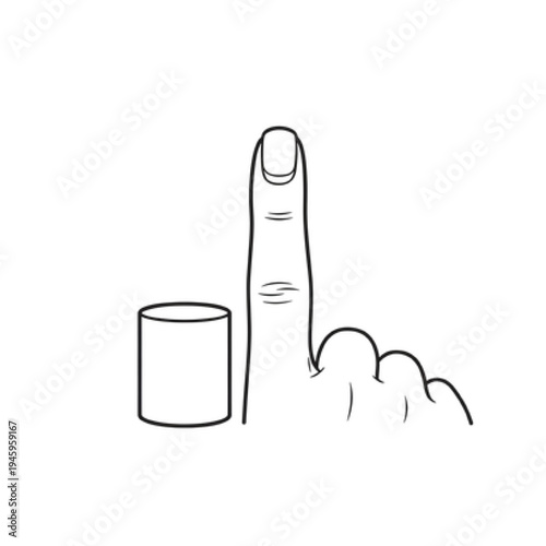 Uranium Fuel Pellet Vector Icon, Simple Line Art of Nuclear Energy Cylinder with Hand for Scale, Atomic Fuel and Power Generation Industrial Symbol.