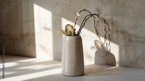 Moderner Osterzweig mit Weidenkätzchen in Designer-Vase