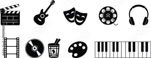 Silhouette of entertainment and music icons