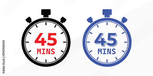 45 minute timer stopwatch icons in black and blue